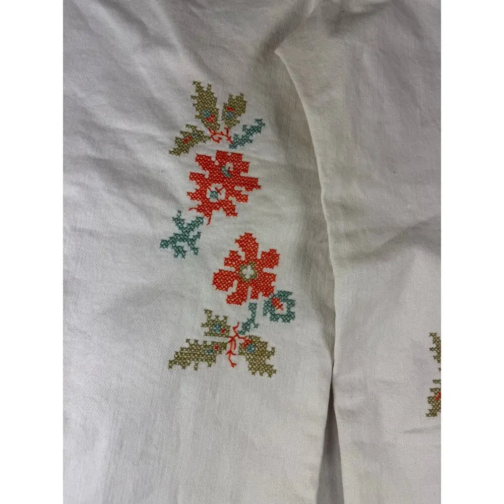 Maeve Anthropologie Colette Floral Embroidered White Jeans 28 - Picture 7 of 10